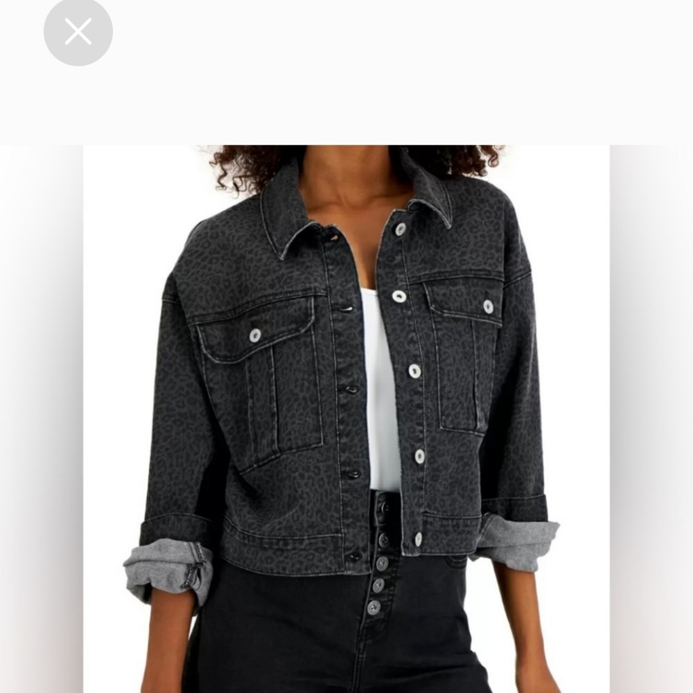 INC Cheetah Print Dark Denim Jean Jacket NWT